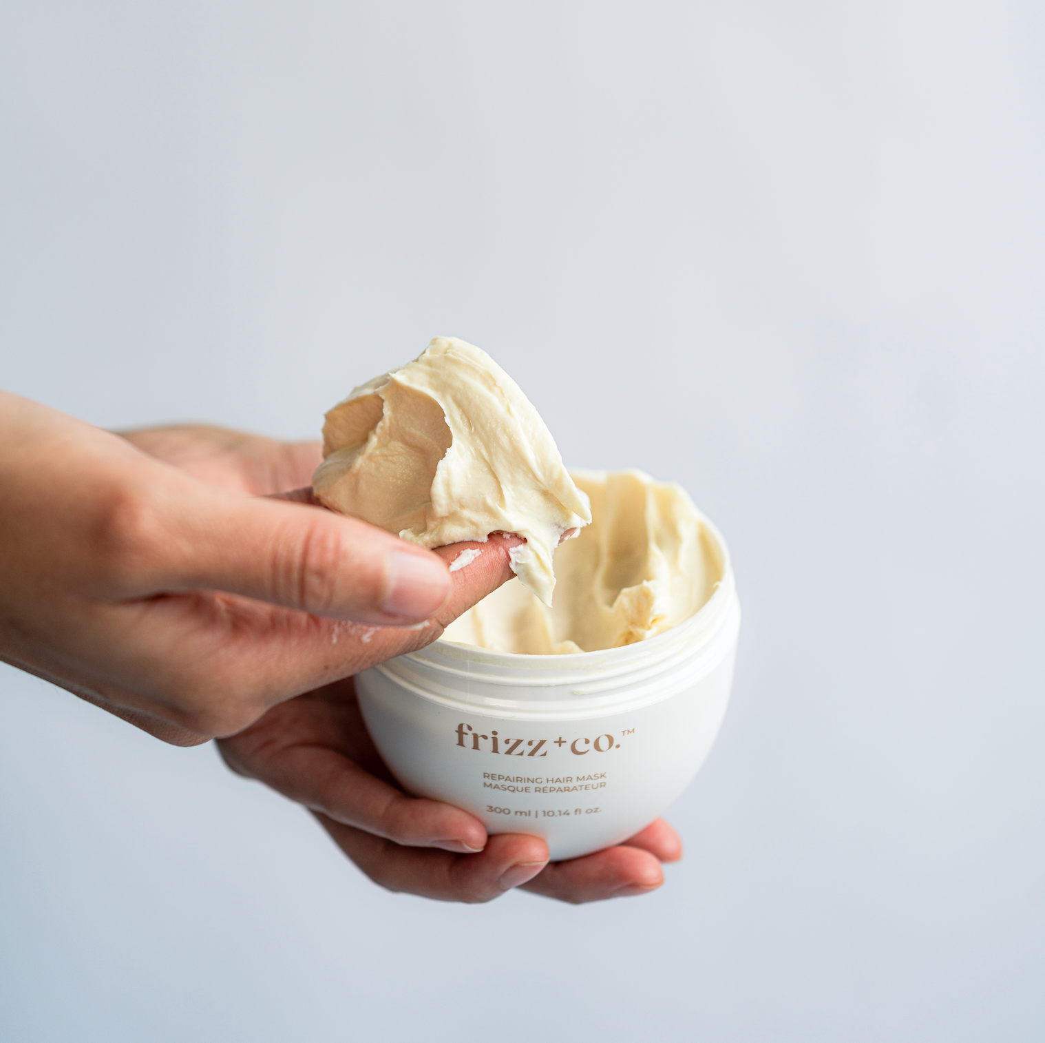 Close up of the deep conditioner. Thick, creamy texture.